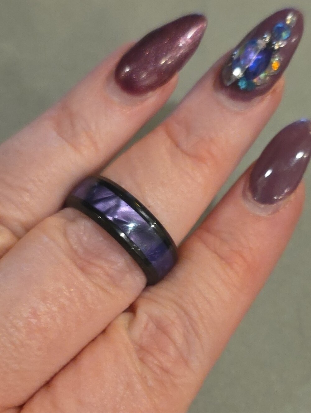 Purple Inlay Women's Fashion Ring - Black Band